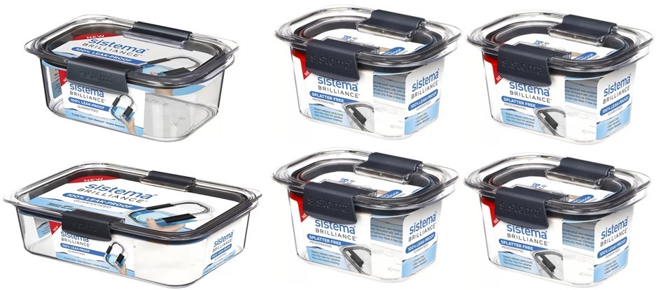 SISTEMA Brilliance Leak-Proof Food Storage 6 Pieces Container NB: no packag