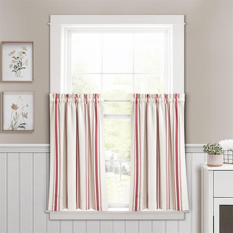 LUSH DECOR Farmhouse Stripe Yarn Dyed Recycled Cotton Window Curtain Kitche