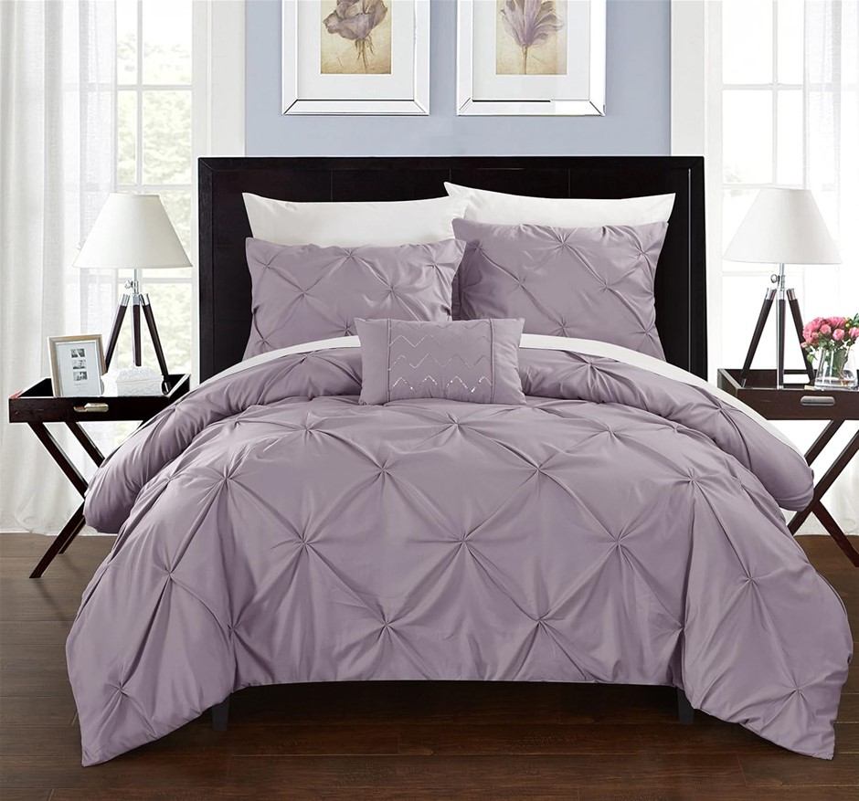 CHIC HOME  DS2509-AN Daya 3 Piece Daya Pinch Pleated Ruffled Duvet, Twin, P