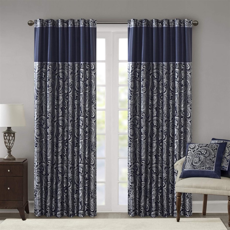 MADISON PARK Aubrey Faux Silk Paisley Jacquard, Rod Pocket Curtain for Livi