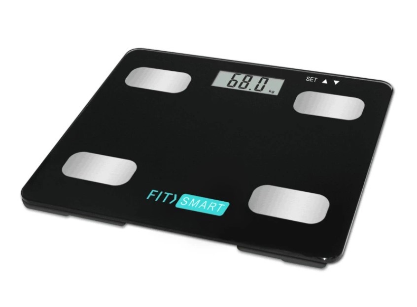 FIT SMART Electronic Floor Body Scale Black Digital LCD Glass Tracker Bathr