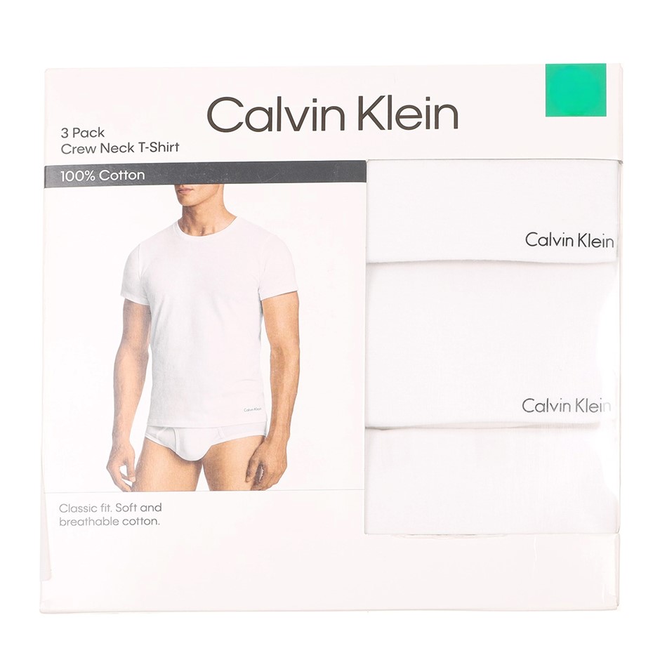 3pk CALVIN KLEIN Men's Crew Neck T-Shirts, Size L, 100% , Cotton, White/Bla