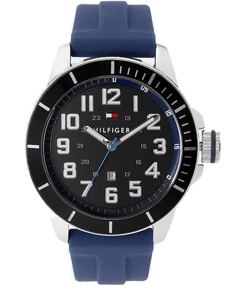 TOMMY HILFIGER Blue Silicone Black Dial Men's Watch. NB: Needs battery, no