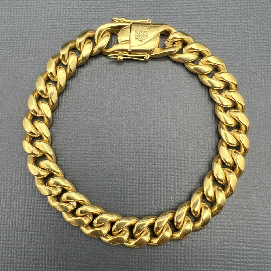 18K Gold-Filled Cuban Curb Chain Bracelet, 10MM Wide - 17.8cm