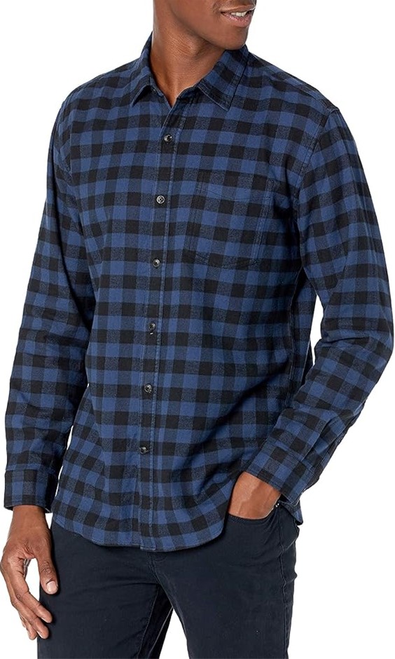 AMAZON ESSENTIALS Men's Long-Sleeve Flannel Shirt, Size M, Blue, Buffalo Pl