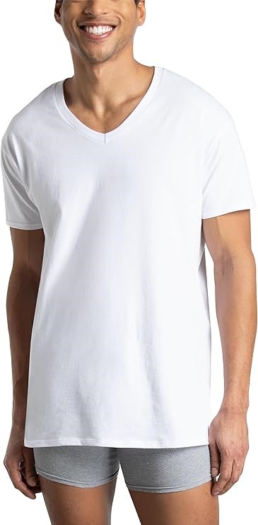 6 Pack x FRUIT OF THE LOOM Men's Eversoft Cotton Stay Tucked V-Neck T-Shirt
