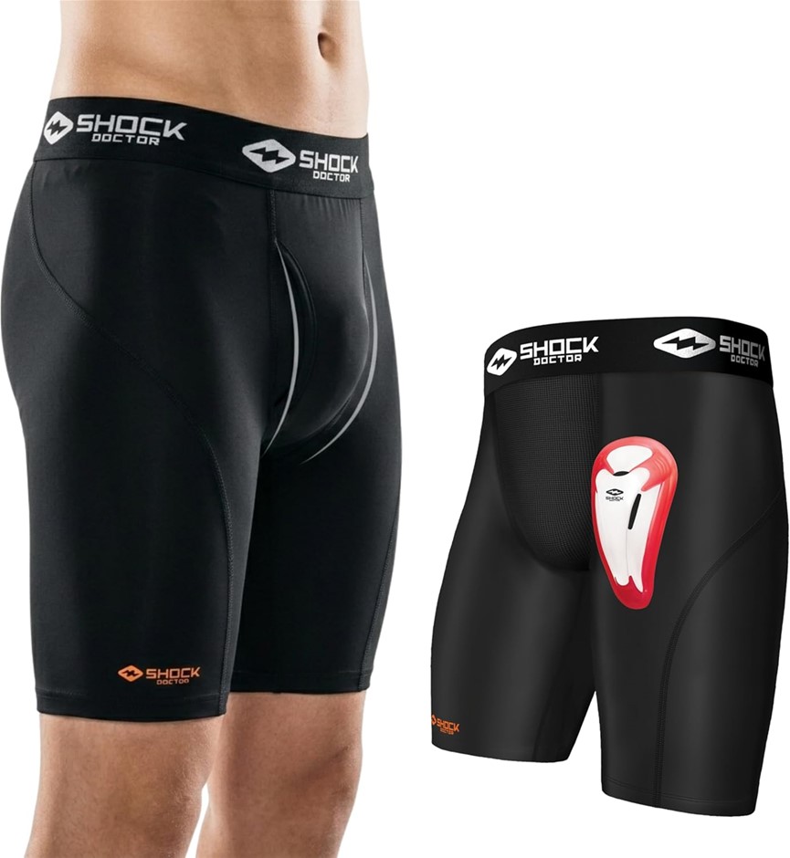 SHOCK DOCTOR Compression Shorts with Protective Bio-Flex Cup, Moisture Wick
