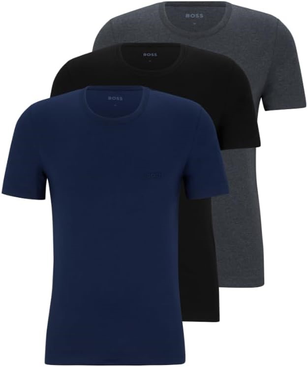 3 Pack x BOSS Men's Crew Neck Cotton Jersey T-Shirts, X-Large, Blue Navy, D