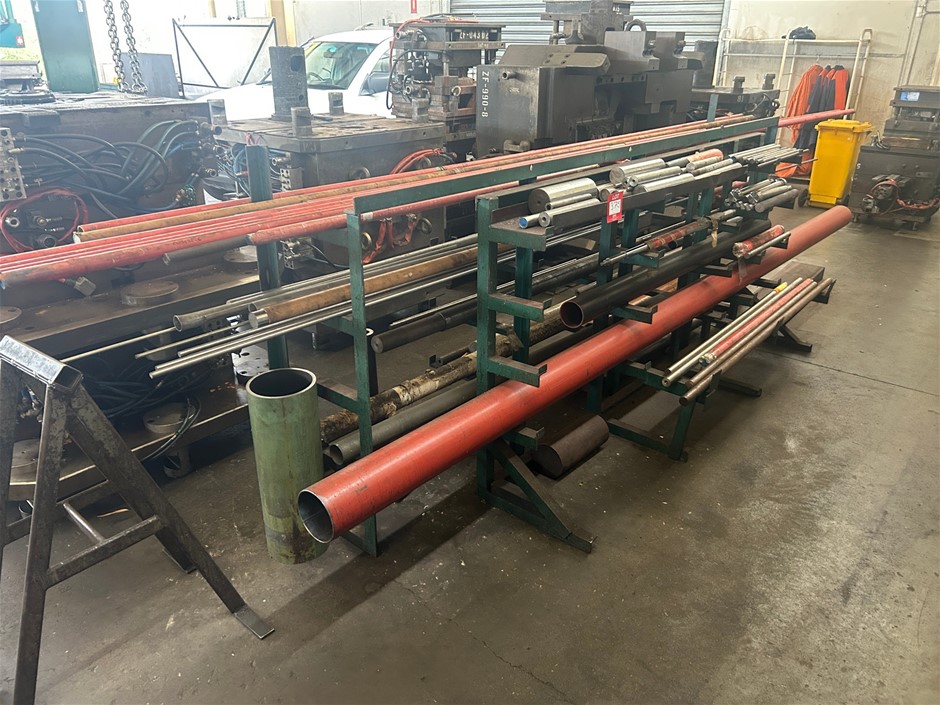 Steel Stock Rack & Contents of Assorted Tubing & Bar