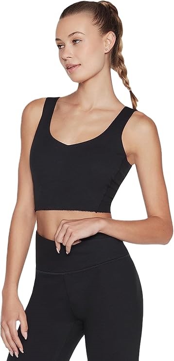 SKECHERS Women's Gosculpt Scalloped Long Line Bra, Size XS, Black, WBR115.