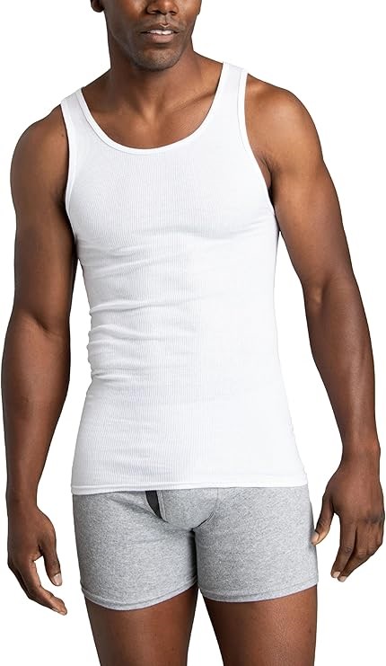 6 Pack x FRUIT OF THE LOOM Men's Tag-Free Tank A-Shirt Base Layer Top, Size