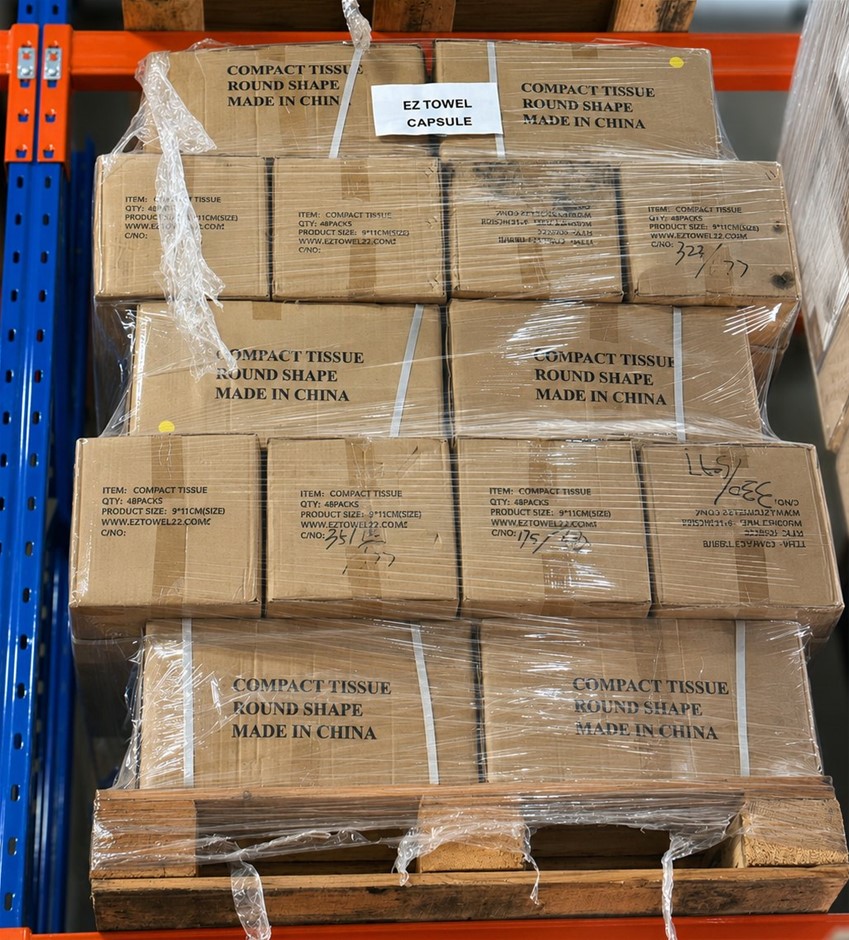 Full Pallet EZ Compact Towel, Sachets Pack (Product Size: 9" x 10") NB: Pho