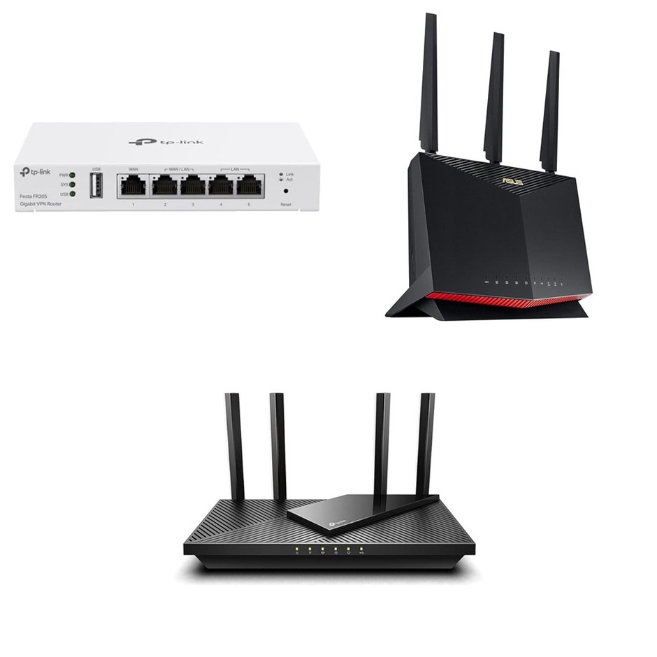 3 x Assorted Routers. 1 x TP-Link Festa Gigabit VPN Router (Festa FR205). 1