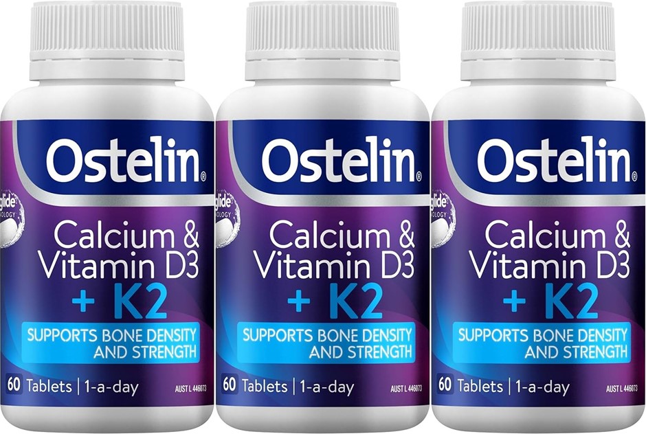3 x OSTELIN Calcium, Vitamin D3 & K2, 60 Tablets, For Bone Strength EXP: No