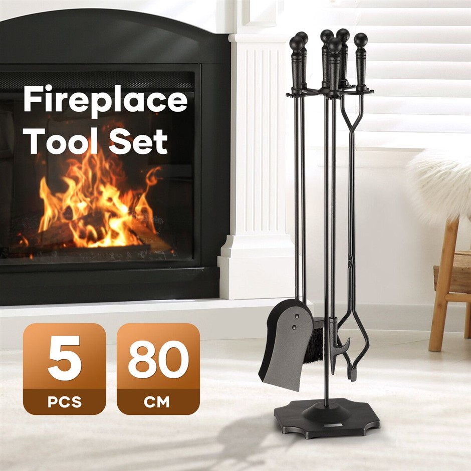 5PCS Fireplace Tool Set Firepit Accessories Poker Fire Tongs Shovel Brush B