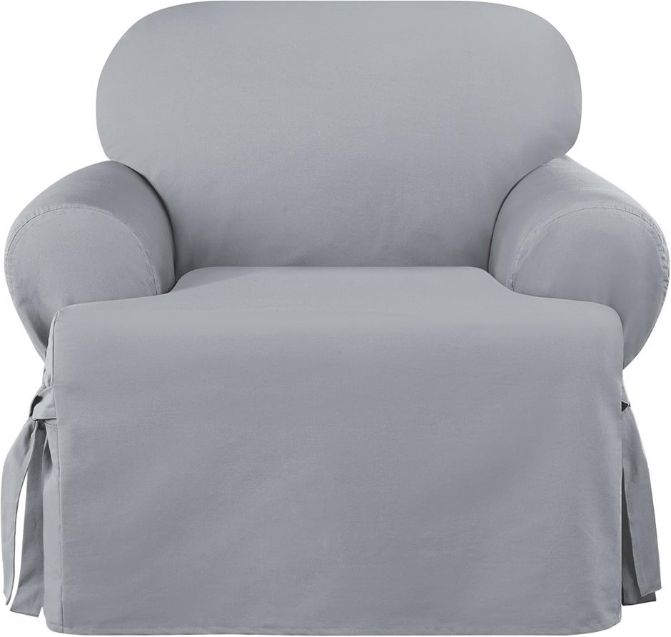 SUREFIT Heavy Weight Cotton Canvas 1 Piece T Cushion Chair Slipcover in Pac