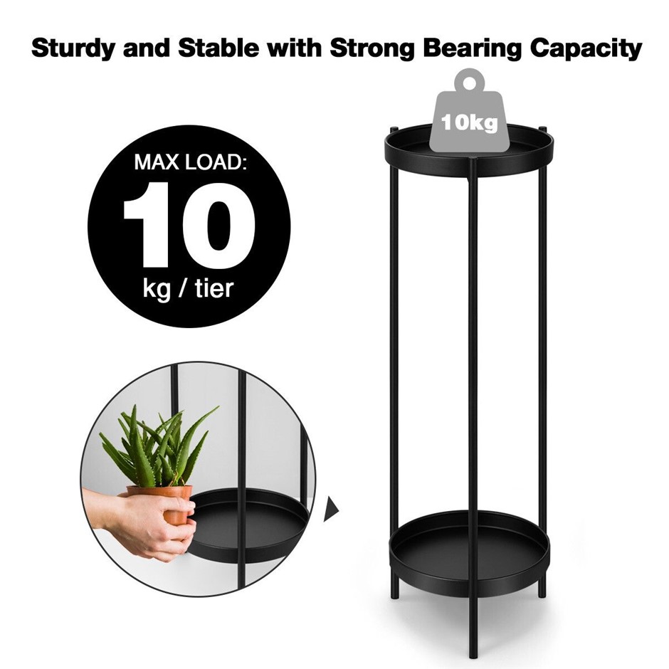 80CM High Plant Stand Metal Flower Pots Shelf Indoor Outdoor Corner Black