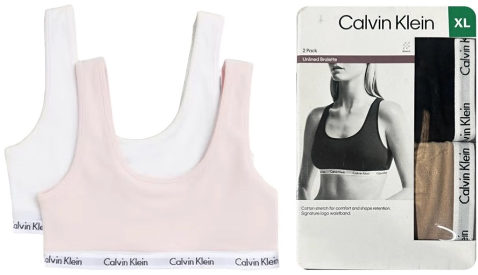 BUDNLE of CALVIN KLEIN 2 Pack Unlined Bralette, X-Large, Black and Beige +