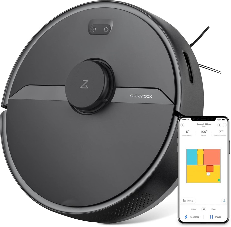 Roborock S6 Pure Robot Vacuum and Mop, Multi-Floor Mapping, Lidar Navigatio