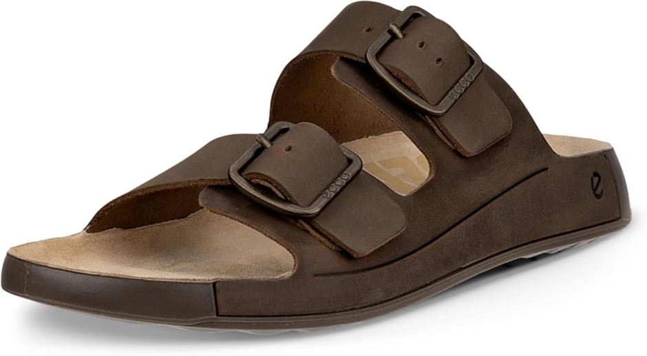 ECCO Cozmo Two Band Buckle mens Slide Sandal Colour: Nutmeg Brown Nubuck EU