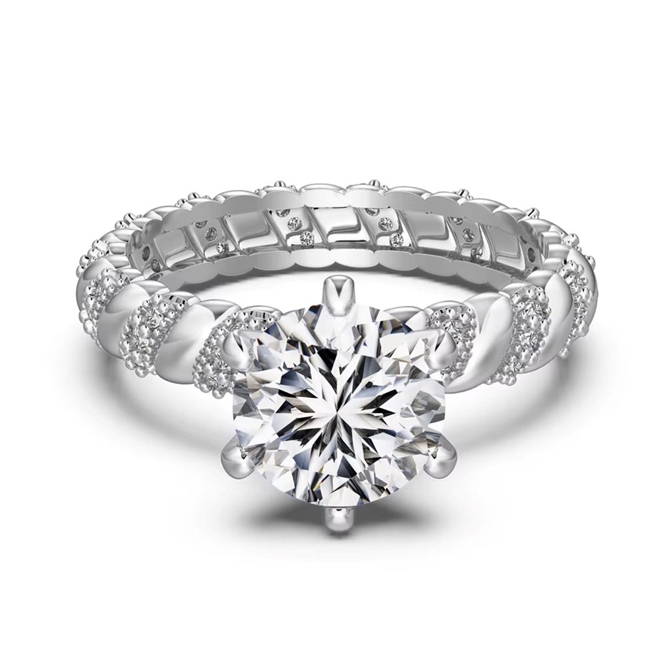 Round Cubic Zirconias 925 Silver Ring - Size 7