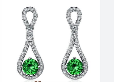 925 Sterling Silver green Earrings Simulated Diamonds