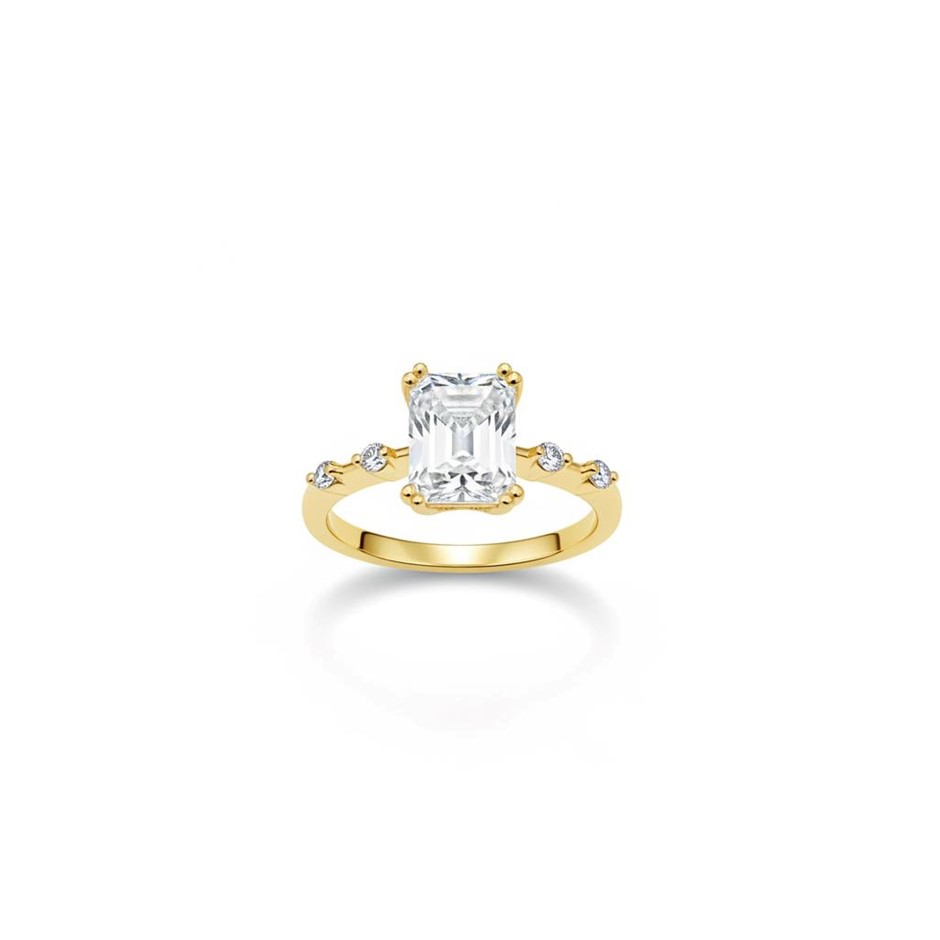 14K/Italy 2.0ct Emerald Cut Yellow Gold Filled Ring(stamped)9US