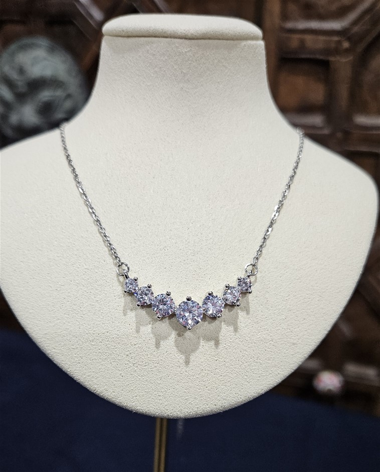 925 Sterling Silver white stones Necklace-Simulated Diamonds