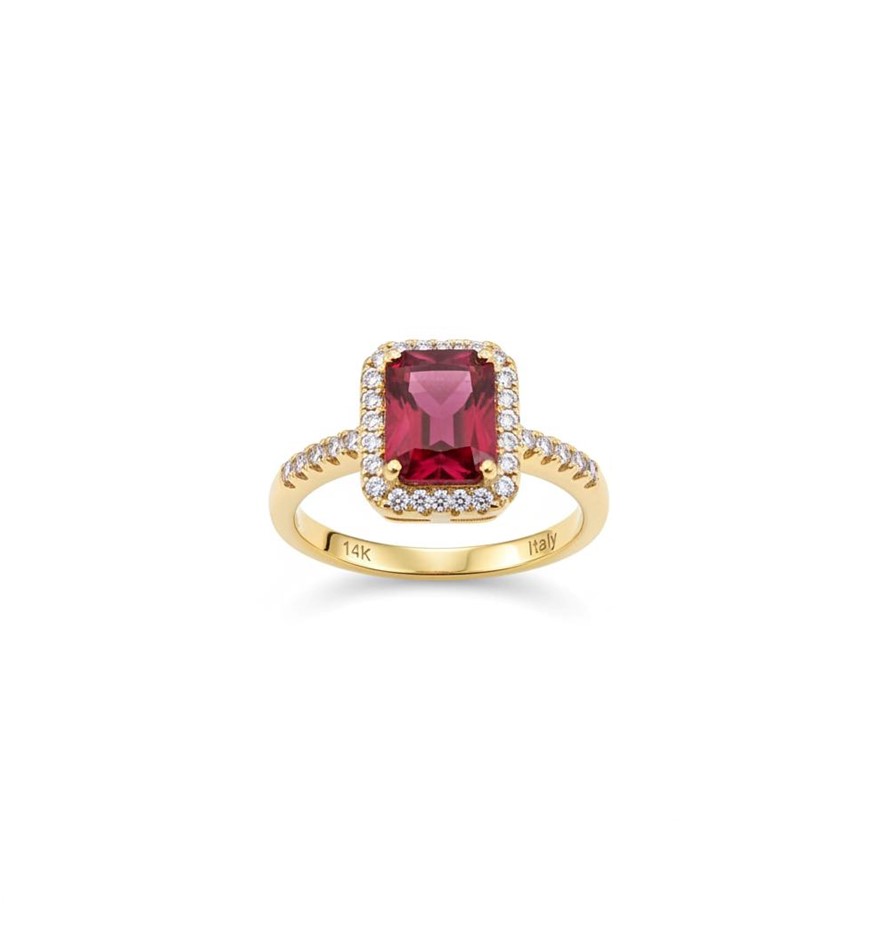 14K/Italy 2.0ct Ruby Emerald Cut Yellow Gold Filled Ring(stamped)7US