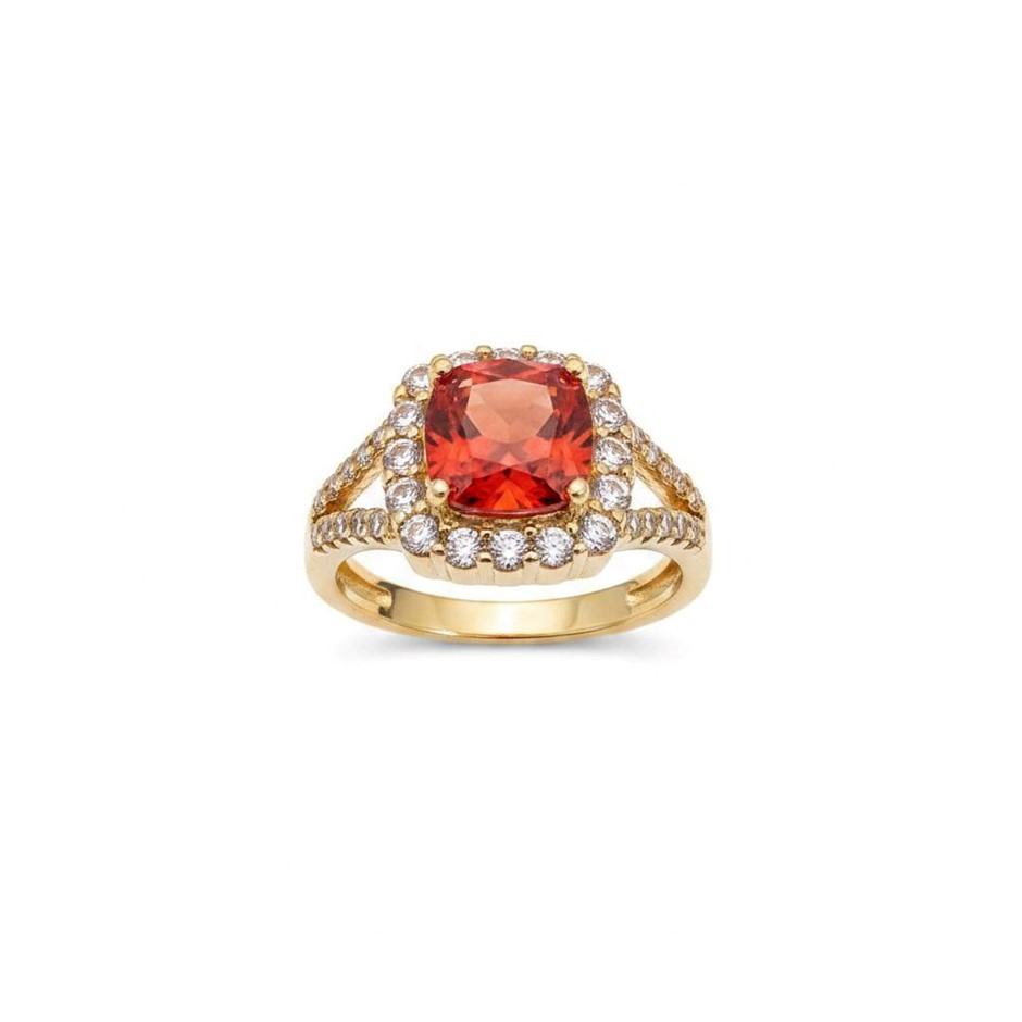 18K/Italy 2.5ct Ruby Princess Cut Yellow Gold Filled Ring(stamped)7US