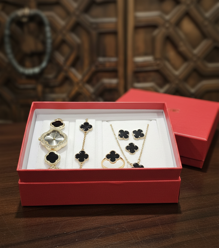 6-Piece Jewellery Set white Stones(Gift Box Included)-in 18k Yellow Gold