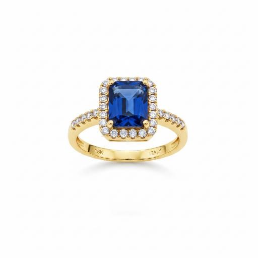 18K/Italy 2.5ct Blue Emerald Cut Yellow Gold Filled Ring-8US-Bonus Gift