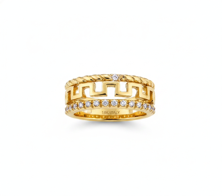 18K/ITALY Yellow Gold Filled Ring -Quality Guarantee-8 US-Bonus Gift