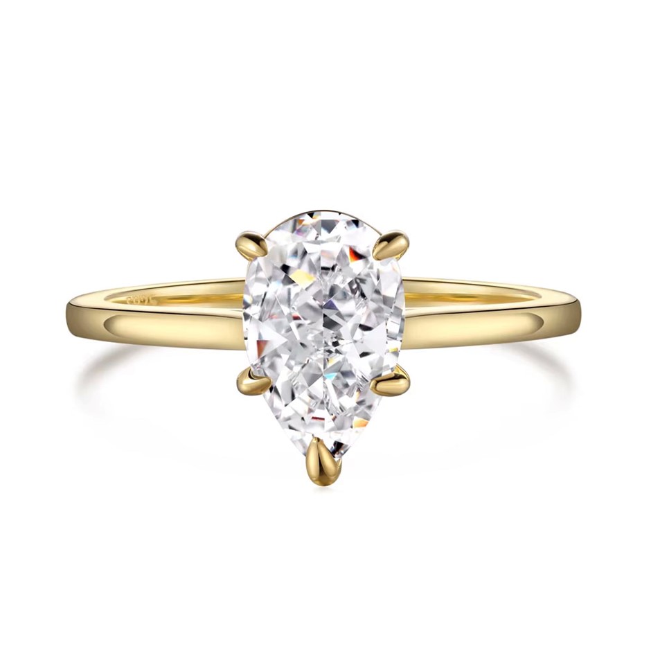 1.5ct Pear Cut Cubic Zirconia 18K Gold Filled 925 Silver Ring - Size 8
