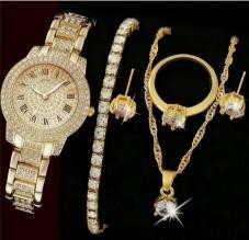 6-Piece Set.Watch, Necklace, Bracelet, Ring & Earrings(Gift Box Included)