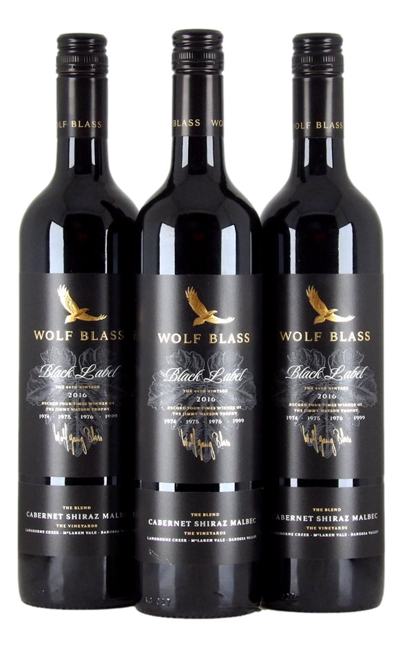 Wolf Blass Black Label Cabernet Shiraz Malbec 2016 (3x 750mL), SA.