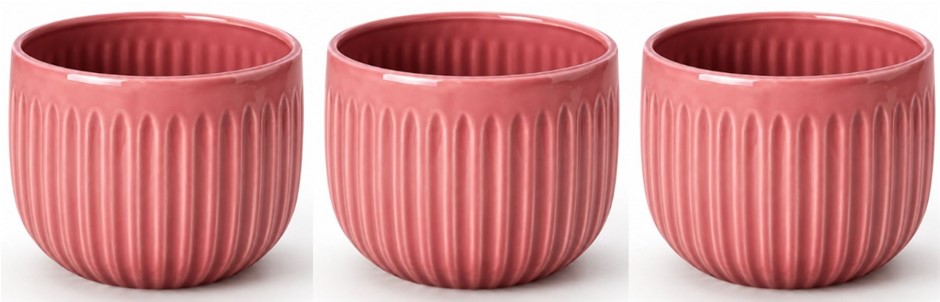 3x Blush Rose Fluted Ceramic Planter 6" x 5"
