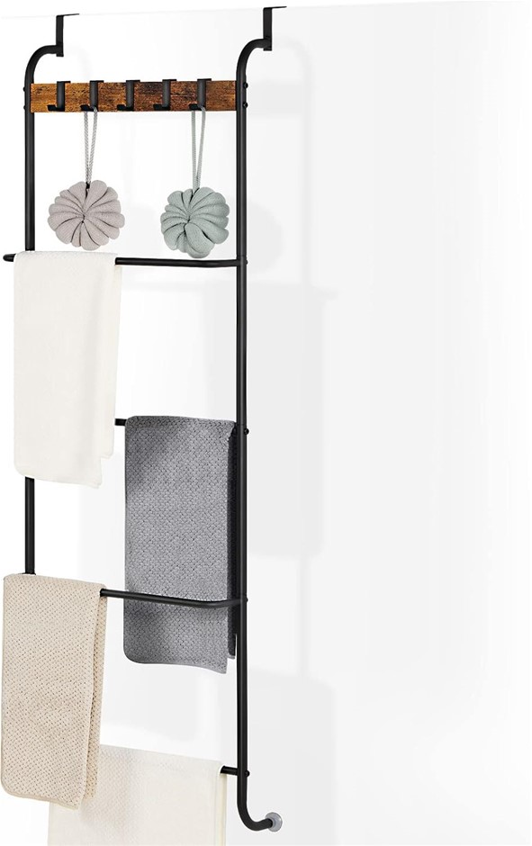 Over The Door Towel Rack Hanger Organizer with Shelves - 4 Tier Towel Bar H