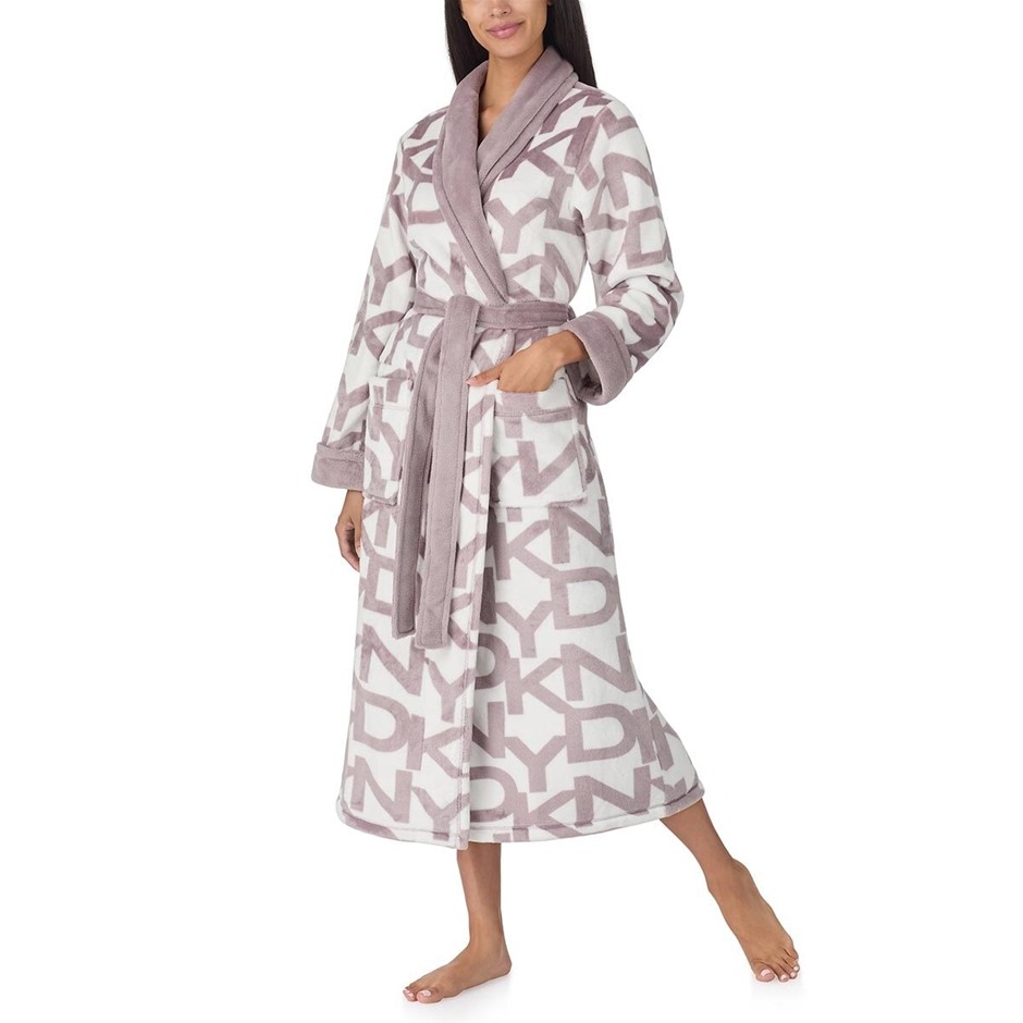 DKNY Women's Plush Shawl Collar Robe, Size M, Quail Mauve. NB: minor pen ma