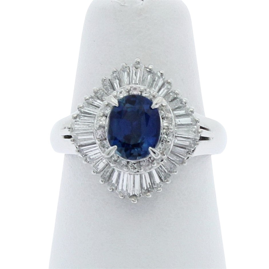 Platinum Diamond and Sapphire dress ring, narrow