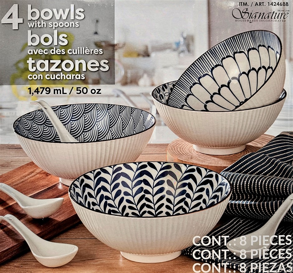 SIGNATURE HOUSE INCORPORATED 4 Piece Bowls w/ Spoons. NB: Not in original p