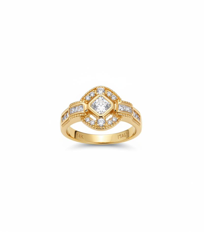 18K/Italy Princess Cut Yellw Gold Filled Ring(stamped)Warranty Quality-6US