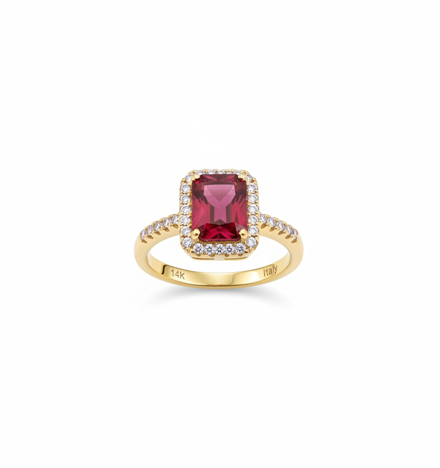 14K/Italy 2.0ct Ruby Emerald Cut Yellow Gold Filled Ring(stamped)Warranty