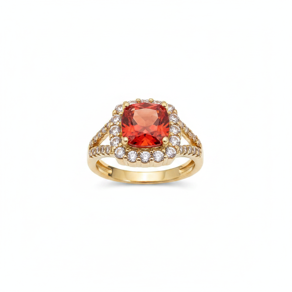 18K/Italy 2.5ct Ruby Princess Cut Yellow Gold Filled Ring(stamped)Warranty