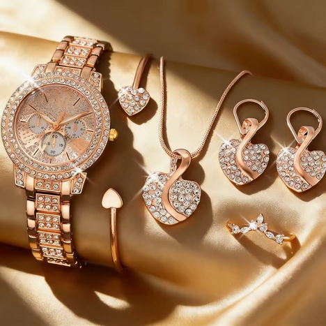 6-Piece Jewellery Set.Watch, Necklace, Bracelet, Ring & Earrings(Gift Box