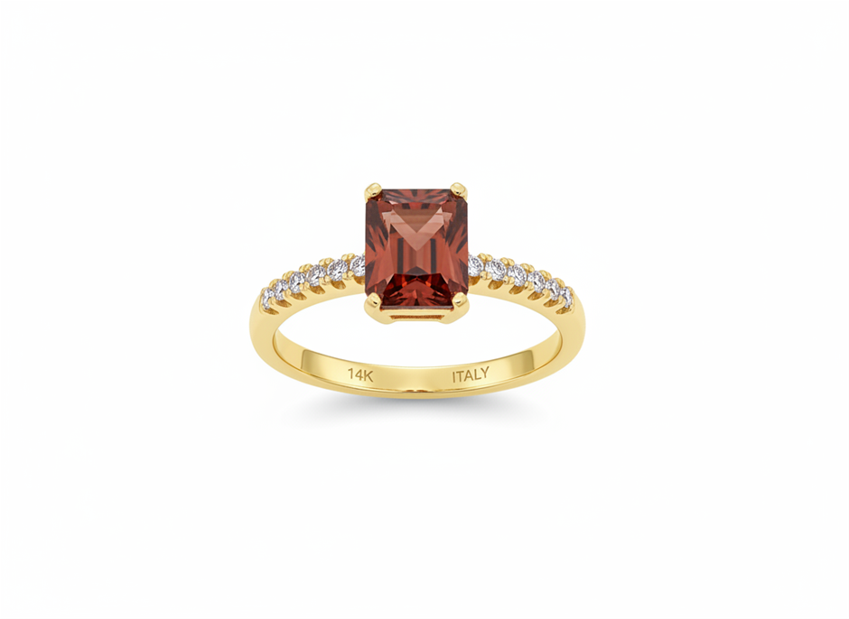 14K/Italy 2.5ct Ruby Emerald Cut Yellw Gold Filled Ring(stamped)-8US-Bonus