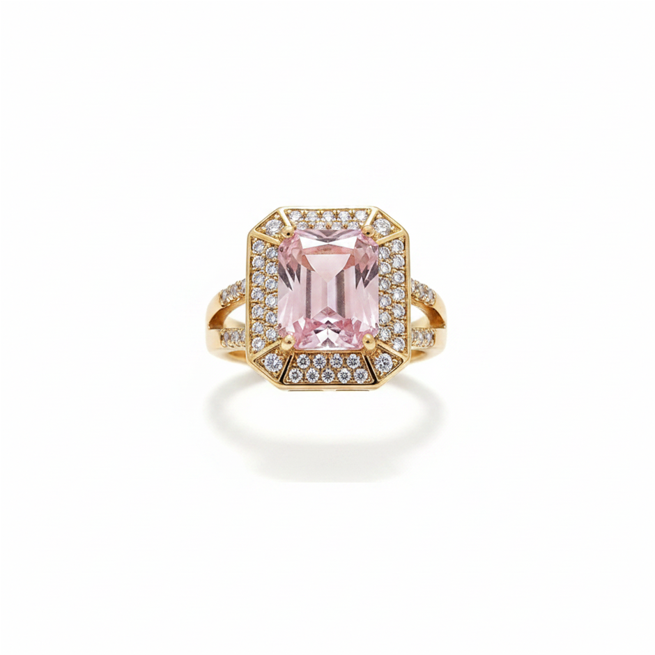 18K/Italy 8.0ct Emerald Cut Yellw Gold Filled Ring(stamped)Warranty