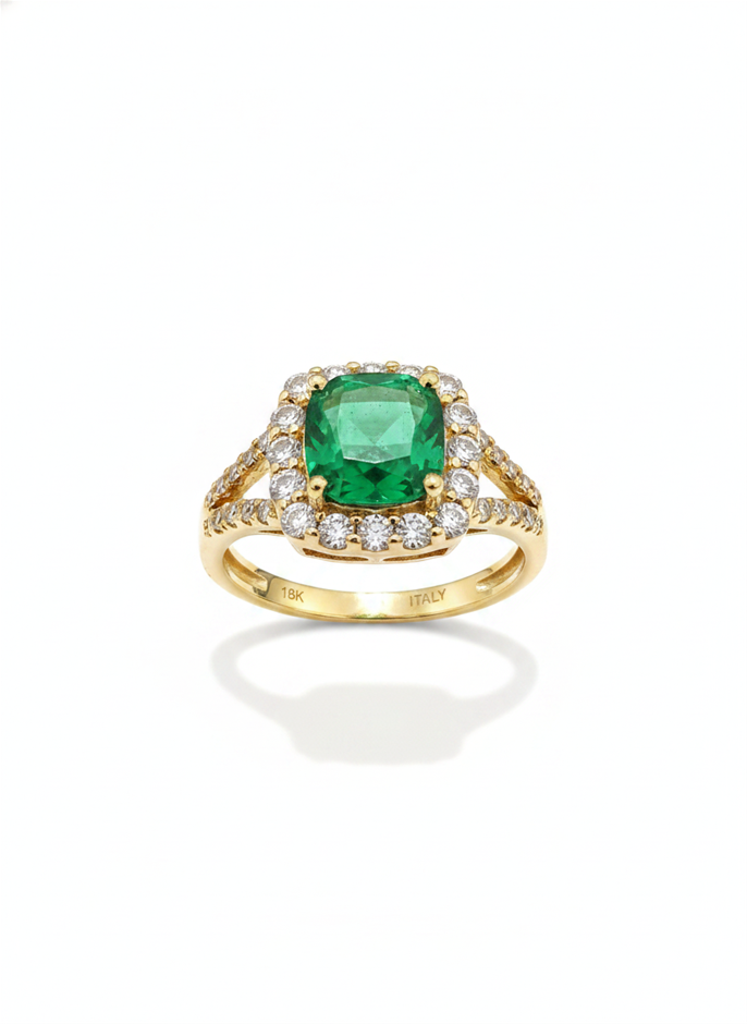 14K/Italy 2.0ct Green Princess Cut Yellow Gold Filled Ring(stamped)-8US