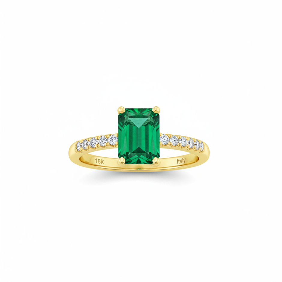 14K/Italy 2.0ct Green Emerald Cut Yellow Gold Filled Ring(stamped)-7US