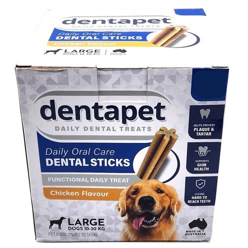 2 x Box of 70pc DENTAPET Chicken Flavoured Daily Dental Sticks for Large Do